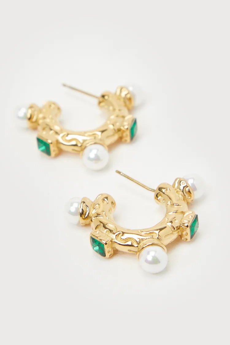 Portofino Gold Pearl Textured Huggie Hoop Earrings | Sissy Boutique