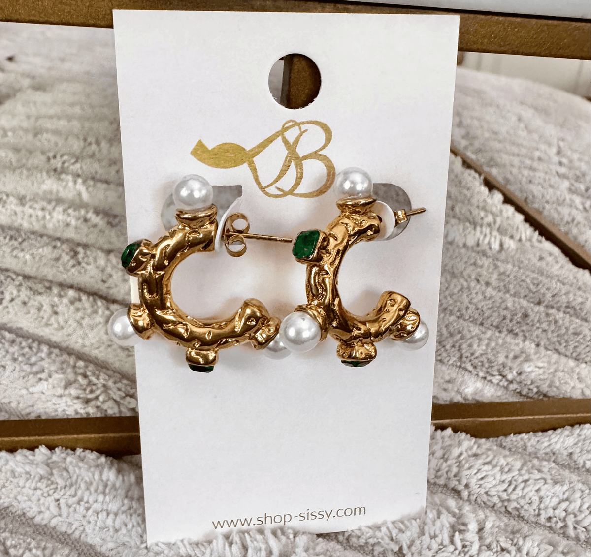 Portofino Gold Pearl Textured Huggie Hoop Earrings | Sissy Boutique