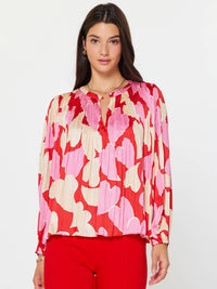 Red and Pink Heart Motif Pleated Blouse (XS -L) | Current Air