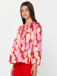 Red and Pink Heart Motif Pleated Blouse (XS -L) | Current Air