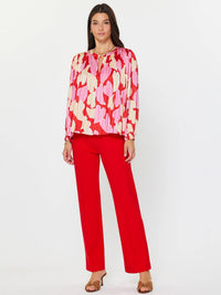 Red and Pink Heart Motif Pleated Blouse (XS -L) | Current Air