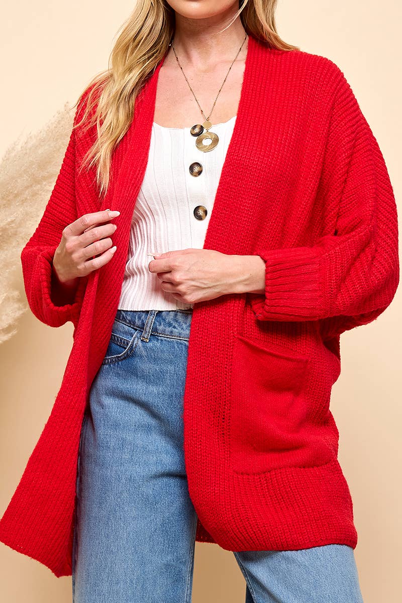 Red Oversize Pocketed Cardigan | Cezele