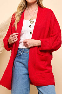 Red Oversize Pocketed Cardigan | Cezele