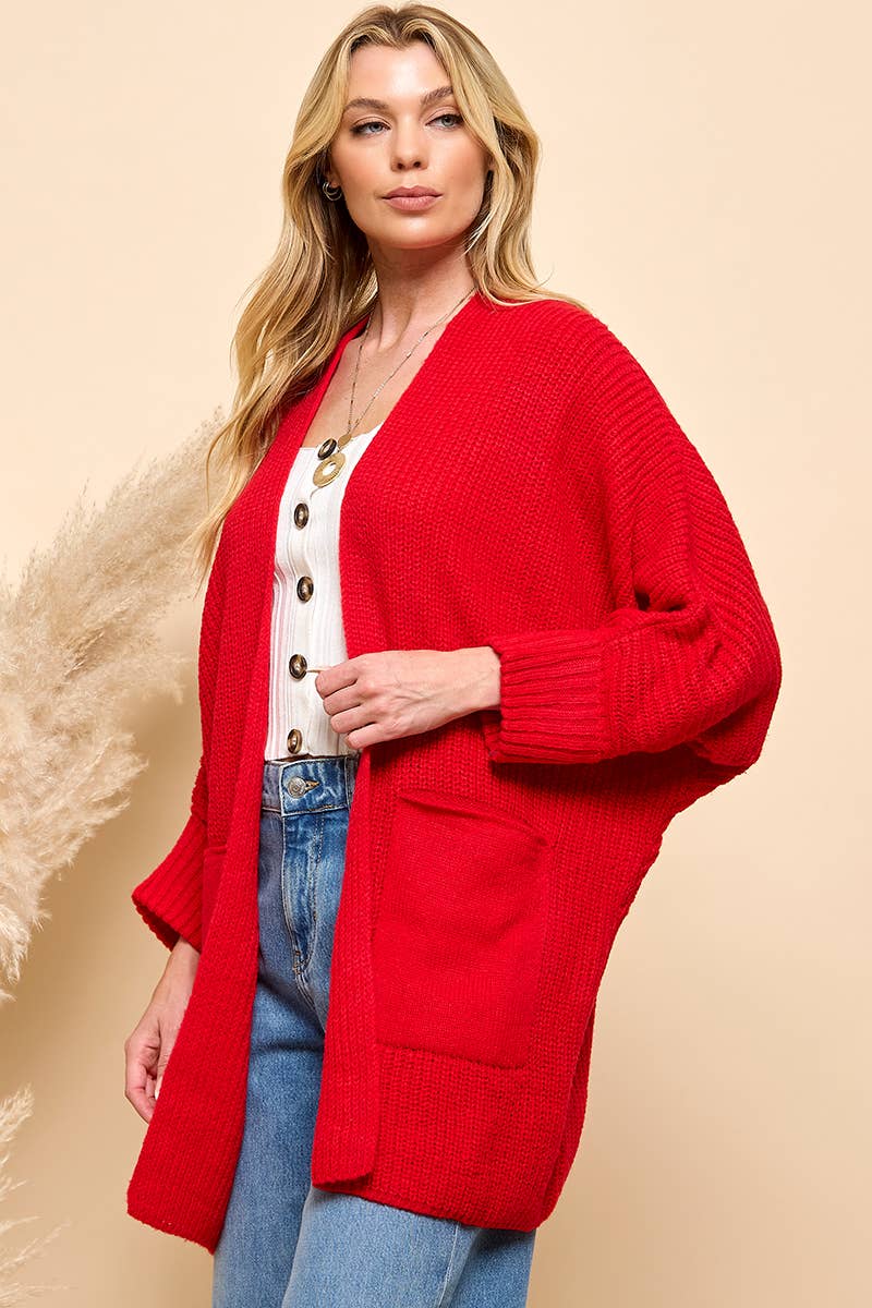 Red Oversize Pocketed Cardigan | Cezele