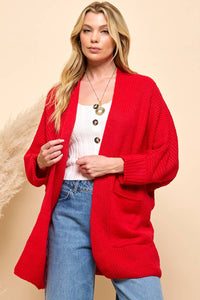 Red Oversize Pocketed Cardigan | Cezele