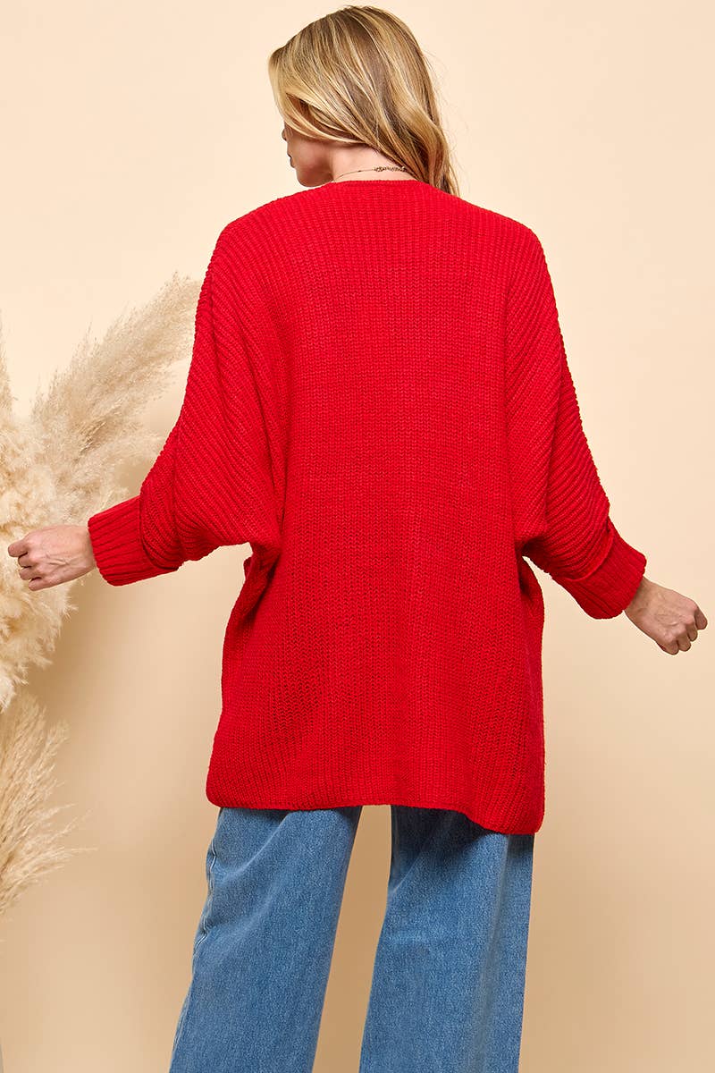 Red Oversize Pocketed Cardigan | Cezele