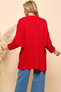 Red Oversize Pocketed Cardigan | Cezele