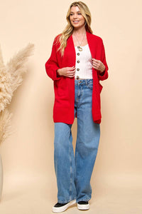 Red Oversize Pocketed Cardigan | Cezele