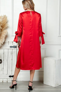Red Satin Tied Sleeves Dress | Cezele