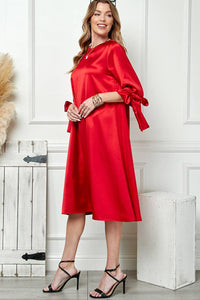Red Satin Tied Sleeves Dress | Cezele