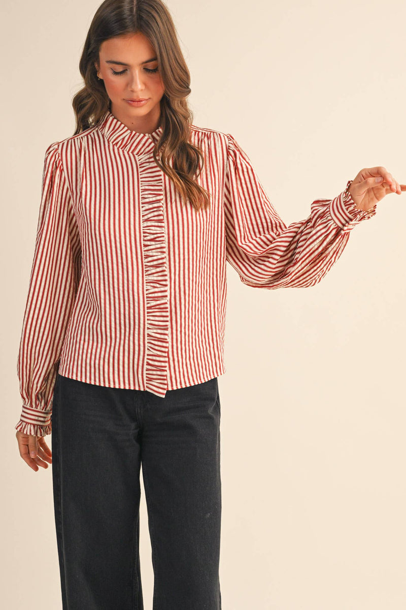 red striped dress shirt Unique Bargains Men's Casual Long Sleeves Button Down Shirts L White smooth appearance and easy pattern matching RED STRIPED RUFFLED BUTTON DOWN