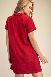 Red Tweed Round Neck Twist Trim Mini Dress | Glam