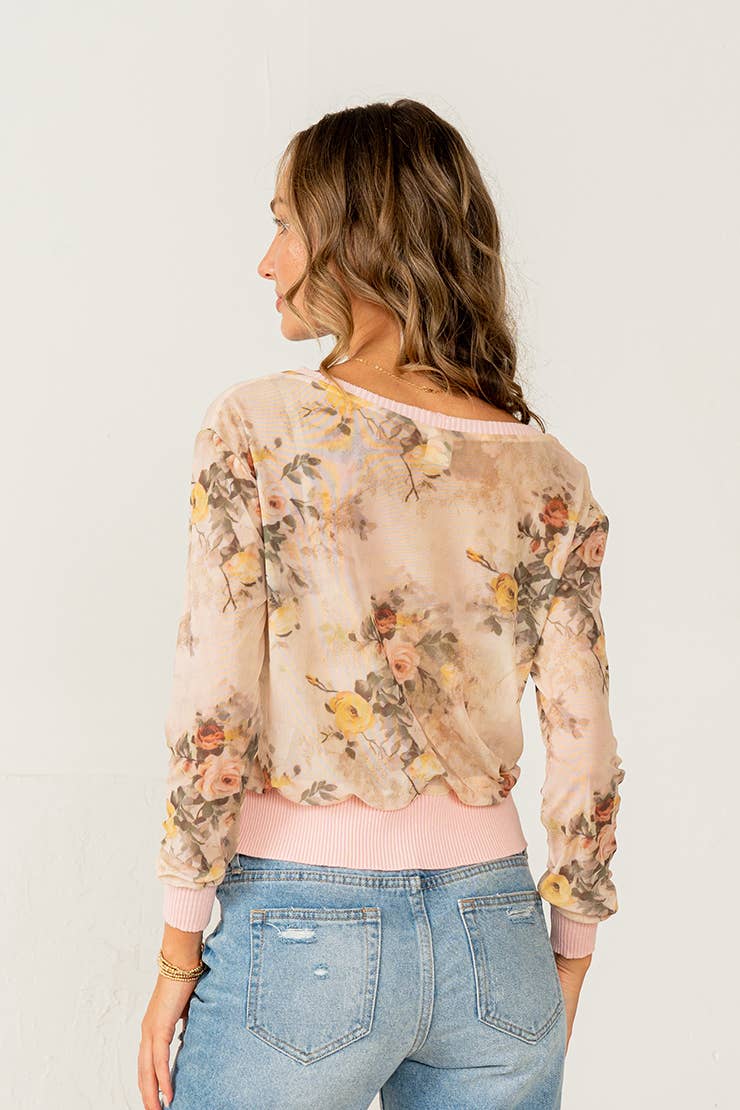 Relaxed Fit Floral Sheer Button Down Cardigan: YELLOW/PINK | Sew In Love