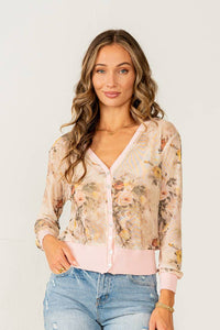 Relaxed Fit Floral Sheer Button Down Cardigan: YELLOW/PINK | Sew In Love