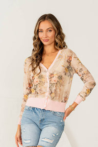 Relaxed Fit Floral Sheer Button Down Cardigan: YELLOW/PINK | Sew In Love