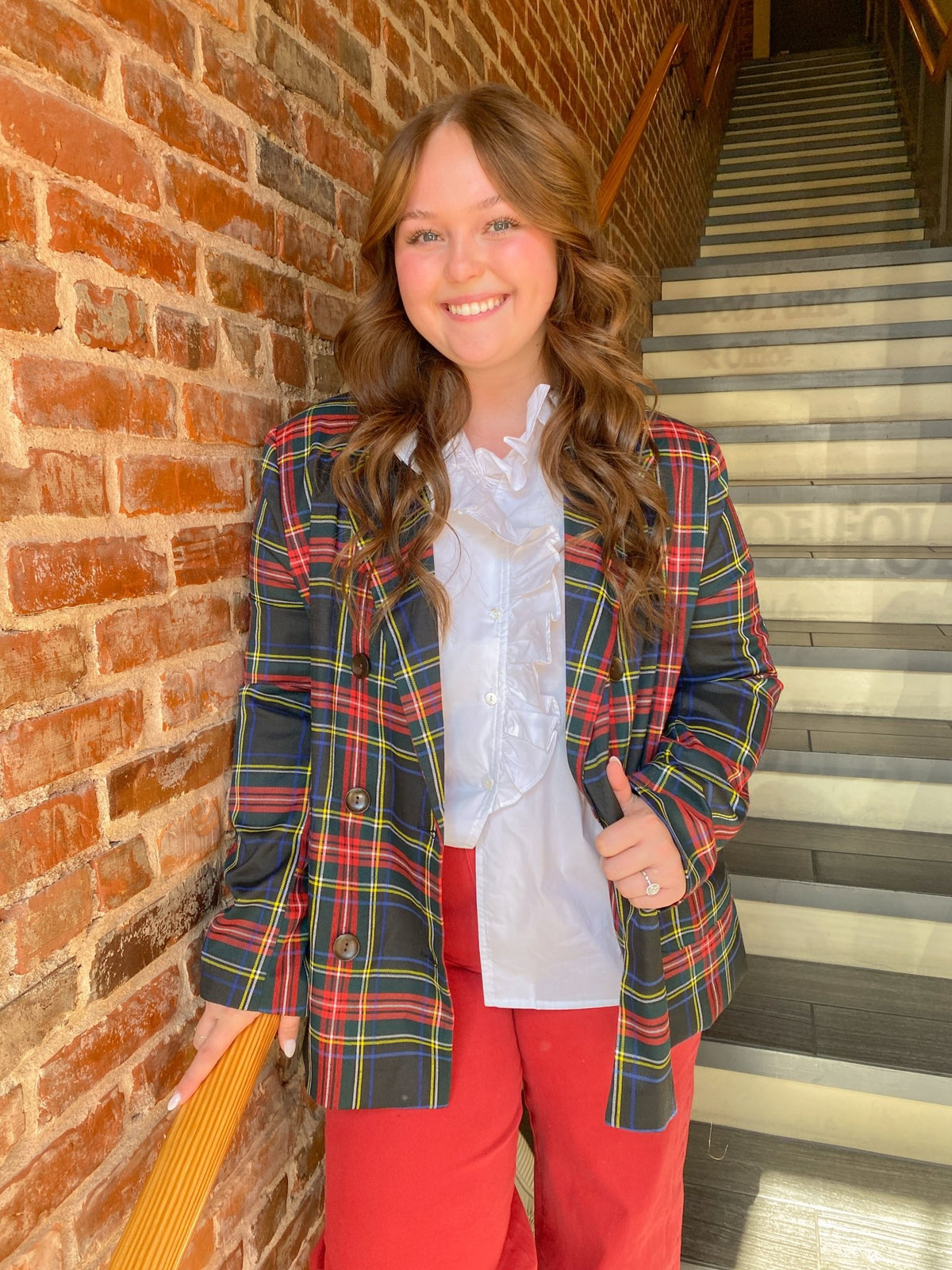TARTAN PLAID DOUBLE BREASTED BLAZER | Ces Femme