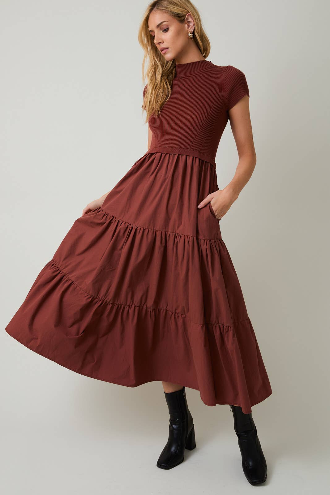 knit mix dress Neutral Print Knit Layered Midi Dress Mint Velvet