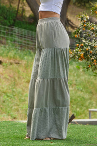 Sage Acid Wash Tired Mixed Fabric Palazzo Pants | Oddi