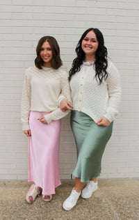 Sage Green Satin Midi Skirt | HYFVE
