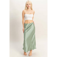 Sage Green Satin Midi Skirt | HYFVE