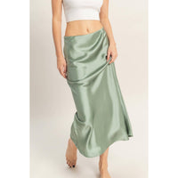 Sage Green Satin Midi Skirt | HYFVE