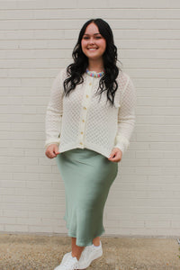 Sage Green Satin Midi Skirt | HYFVE