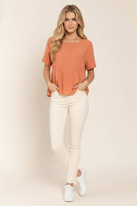 Salmon Baby Doll Short Sleeve Top | J.NNA