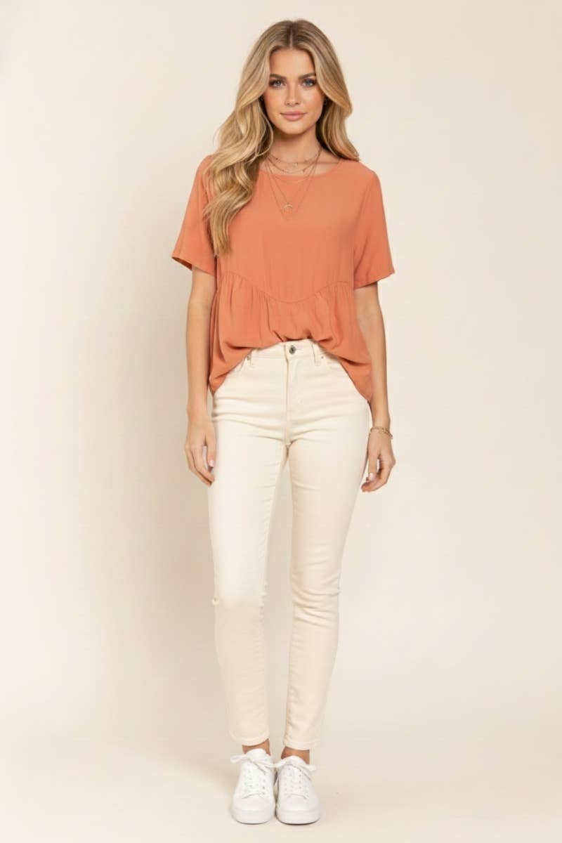 Salmon Baby Doll Short Sleeve Top | J.NNA