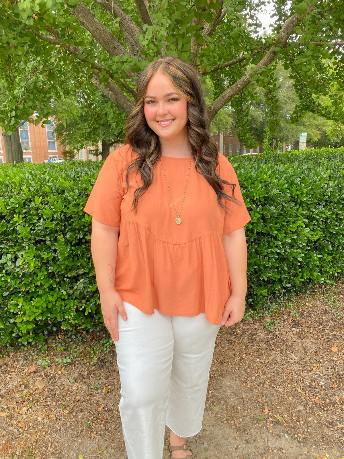 Salmon Baby Doll Short Sleeve Top | J.NNA