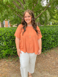 Salmon Baby Doll Short Sleeve Top | J.NNA