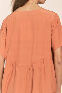 Salmon Baby Doll Short Sleeve Top | J.NNA