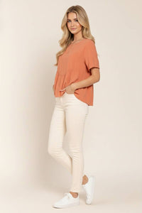 Salmon Baby Doll Short Sleeve Top | J.NNA