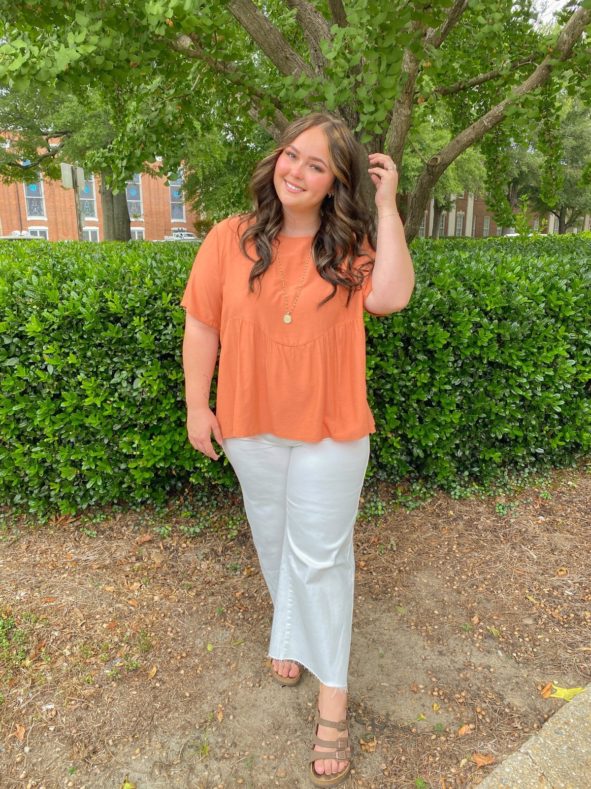 Salmon Baby Doll Short Sleeve Top | J.NNA