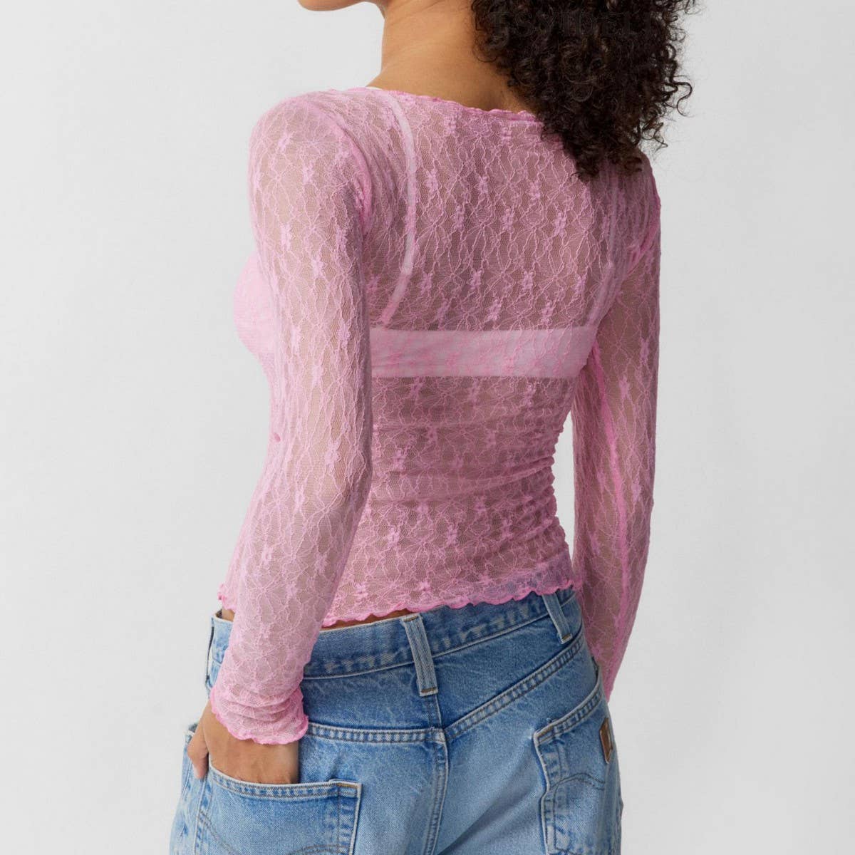 SEMI SHEER MESH LACE T-SHIRT SLIM-FIT CROP | ACCITY