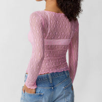 SEMI SHEER MESH LACE T-SHIRT SLIM-FIT CROP | ACCITY