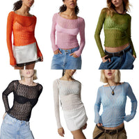 SEMI SHEER MESH LACE T-SHIRT SLIM-FIT CROP | ACCITY