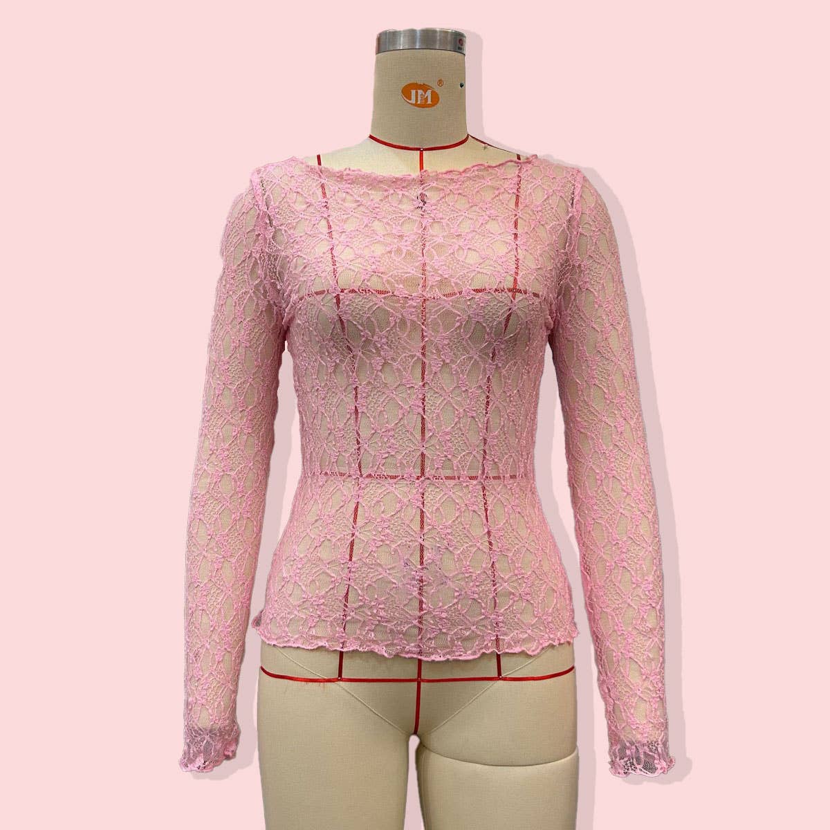 SEMI SHEER MESH LACE T-SHIRT SLIM-FIT CROP | ACCITY