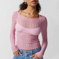 SEMI SHEER MESH LACE T-SHIRT SLIM-FIT CROP | ACCITY