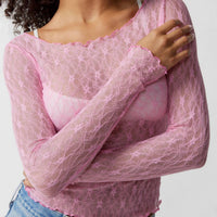 SEMI SHEER MESH LACE T-SHIRT SLIM-FIT CROP | ACCITY