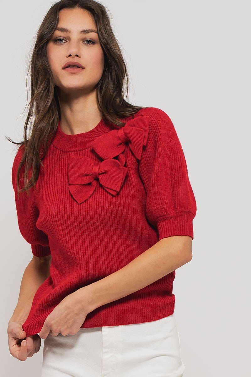 Short Sleeve Red Bow Sweater | Trend Notes