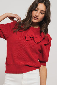 Short Sleeve Red Bow Sweater | Trend Notes