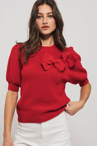 Short Sleeve Red Bow Sweater | Trend Notes