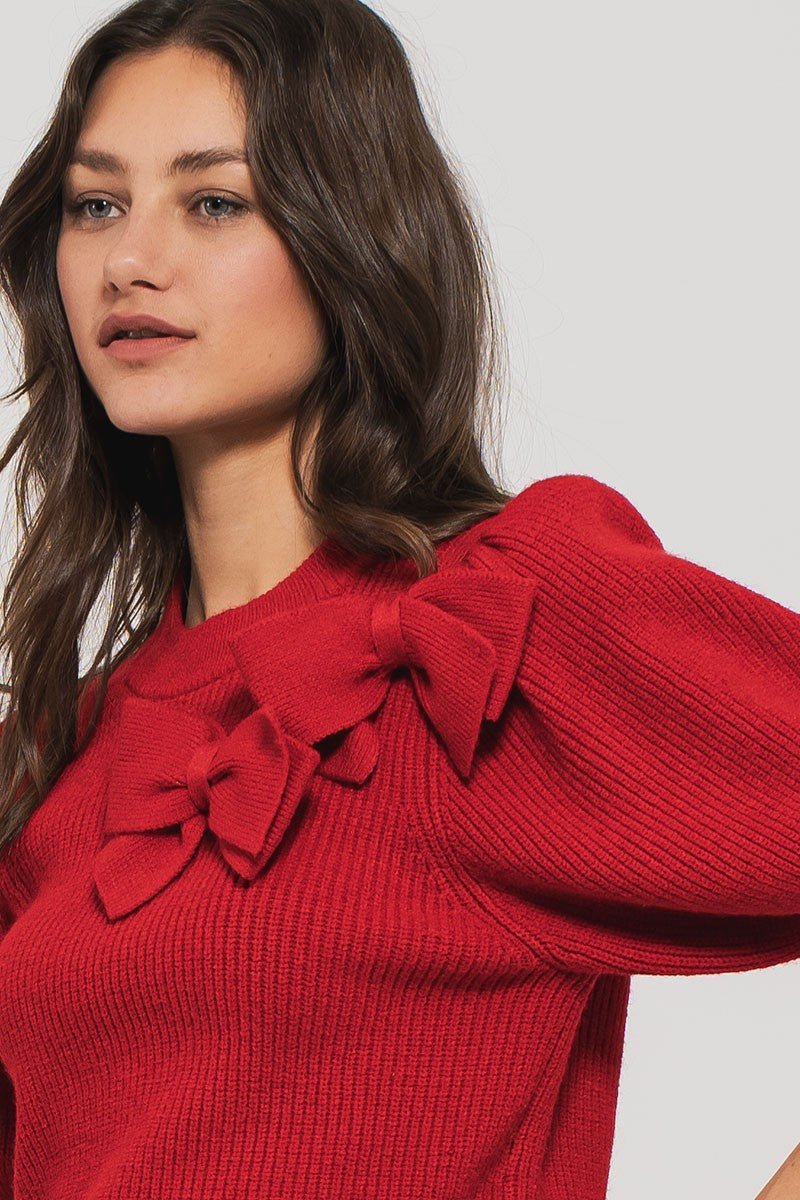 Short Sleeve Red Bow Sweater | Trend Notes
