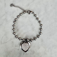 Silver Bead and Bar Bracelet with Pave’ Crystal Heart (Waterproof Tarnish-Resistant) | Sissy Boutique