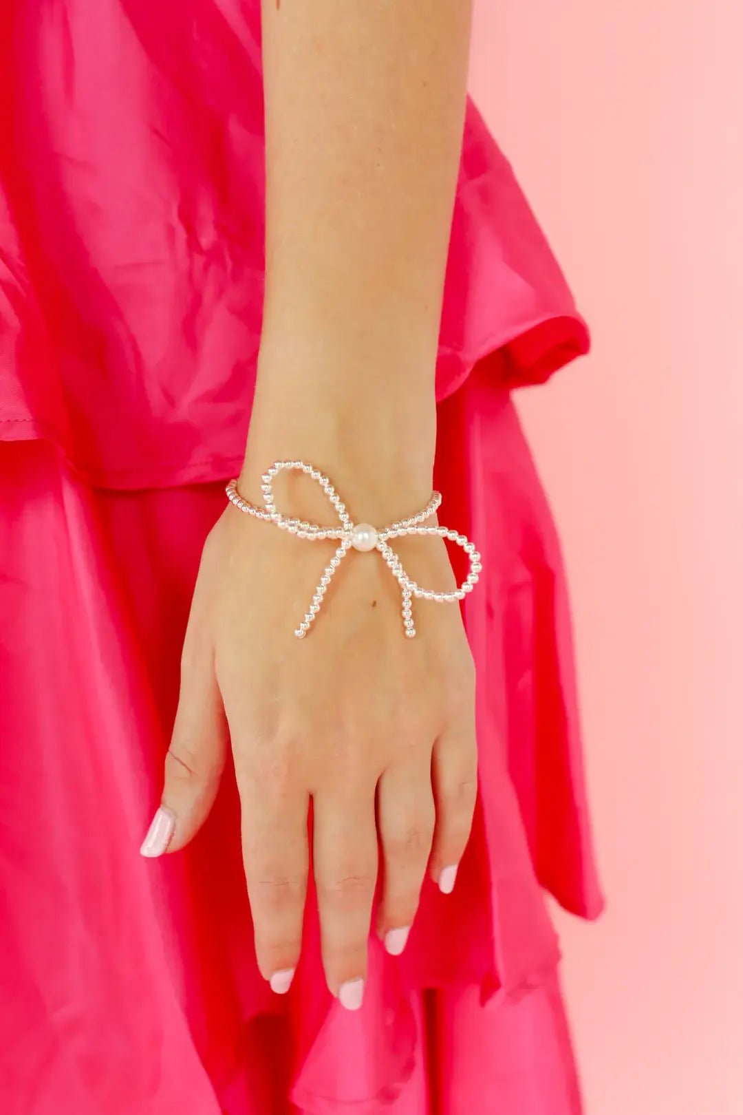 Silver Bow Bracelet : Standard 6.75 inch | Beaded Blondes