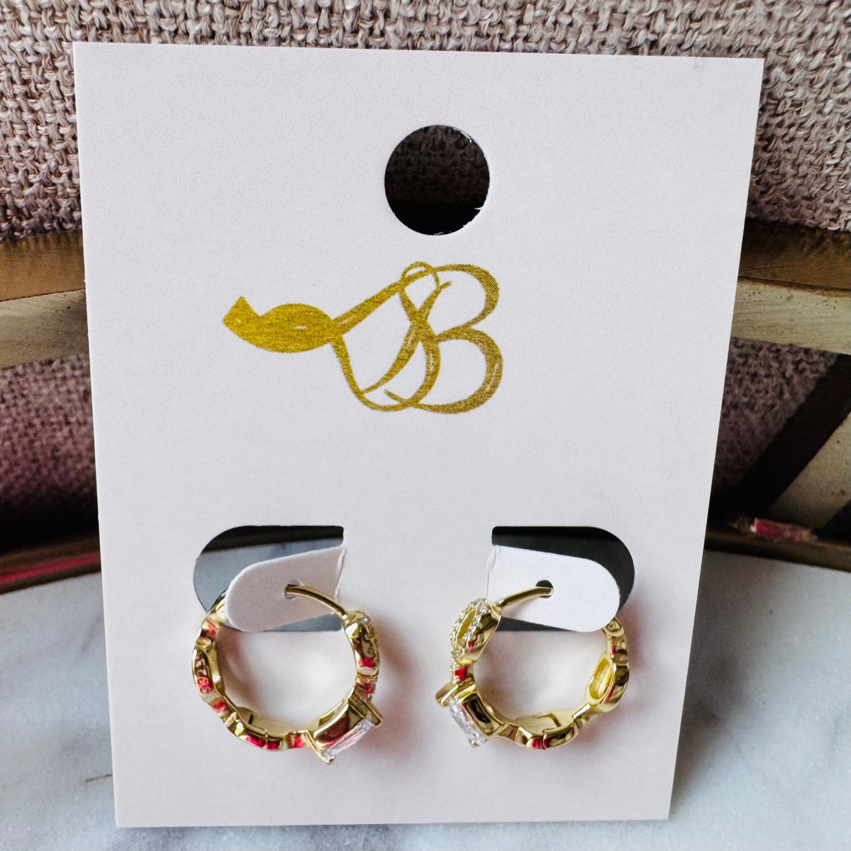 Small 14K Gold Plated and CZ Hinged Hoop Earrings | Kym Imports