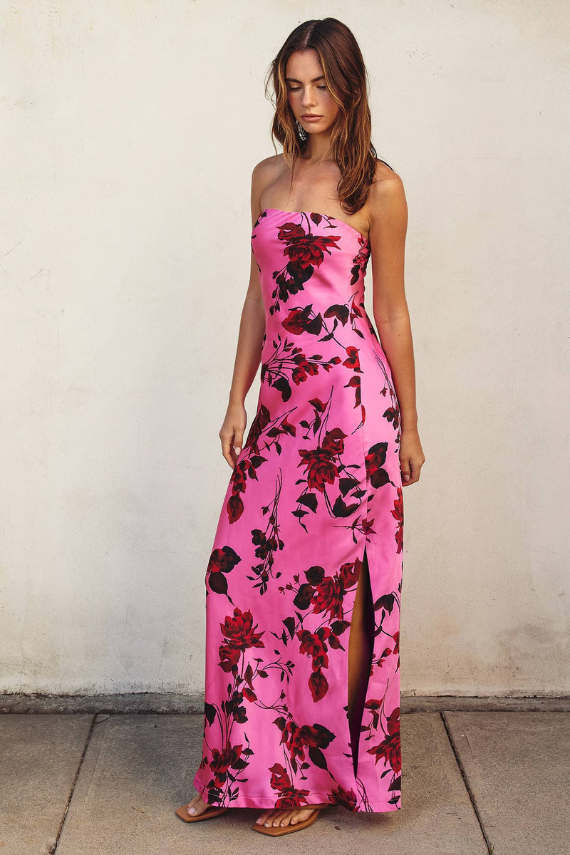 white christmas dresses Buy STRAPLESS BIAS CUT ROSE PINK FLORAL MAXI DRESS Online
