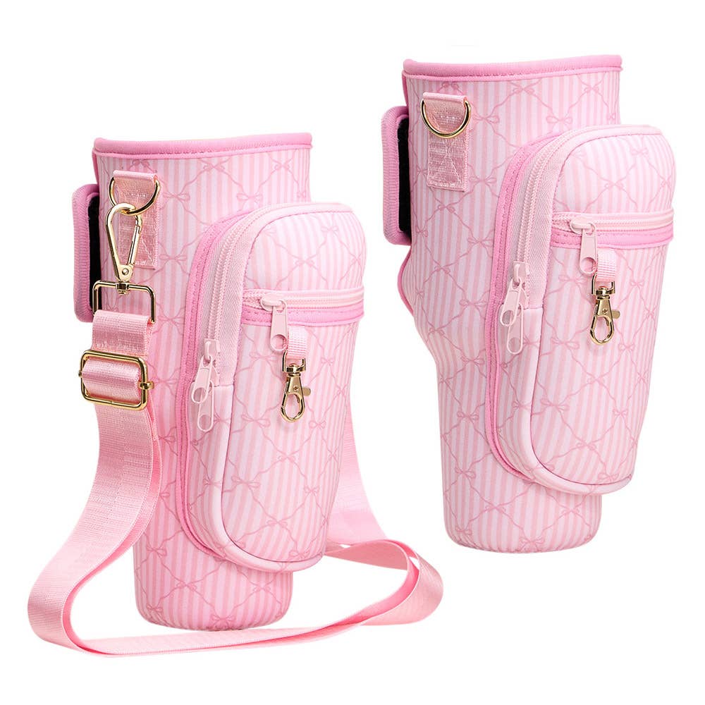 Striped Bow Pattern Tumbler Carrier Holder Bag | Sensibling Corp.