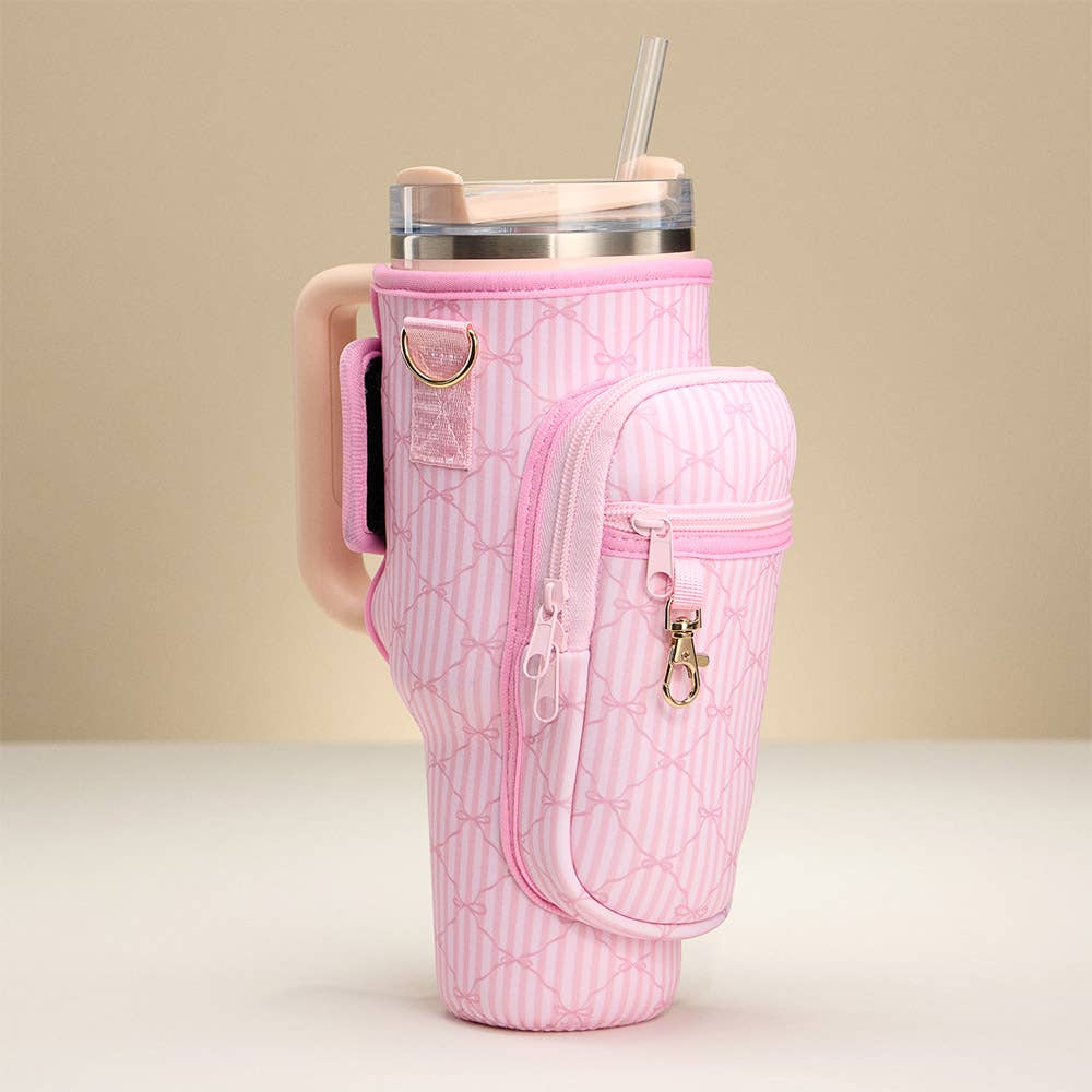 Striped Bow Pattern Tumbler Carrier Holder Bag | Sensibling Corp.