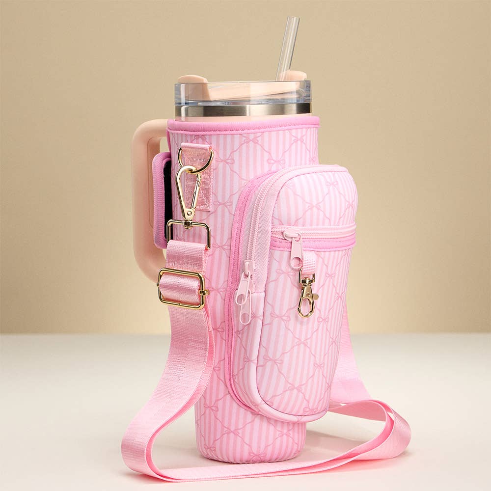 Striped Bow Pattern Tumbler Carrier Holder Bag | Sensibling Corp.